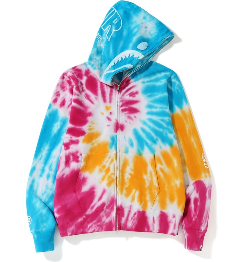 BAPE Tie Dye PONR Shark Wide Full Zip Hoodie Multi Men's SS19