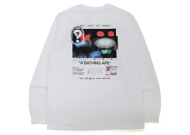 Pre-owned Bape Men's Time To Sleep Relaxed Fit Long Sleeve Tee Shirt In White