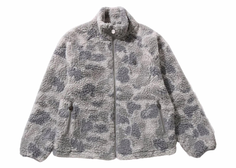 BAPE Tonal Solid Camo Metal Ape Head One Point Fleece Jacket Gray