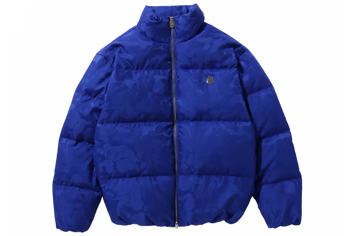Pre-owned Bape Tonal Solid Camo Puffer Down Jacket Blue