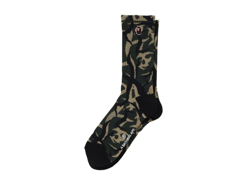 Pre-owned Bape Trial Camo Ape Head One Point Socks In Green