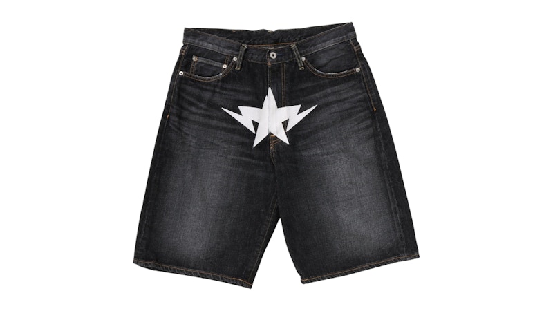 ランキング第1位 Fit Relaxed Sta Twin BAPE Denim Men's Black Shorts Shorts パンツ