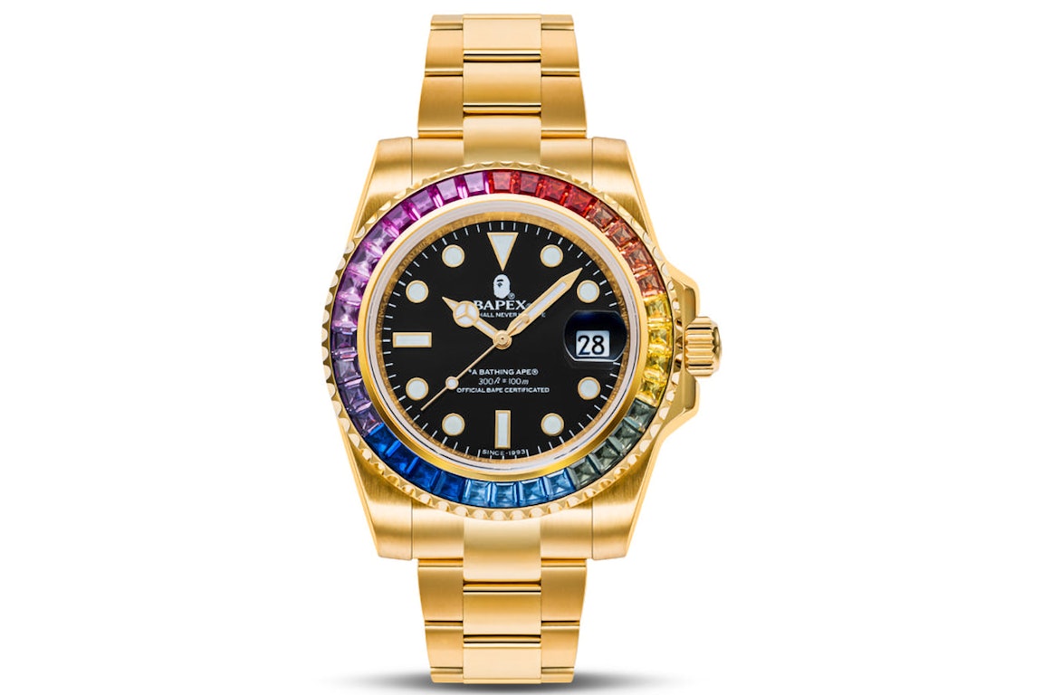 Pre-owned Bape Type 1 X Crystal Stone Watch Gold/rainbow
