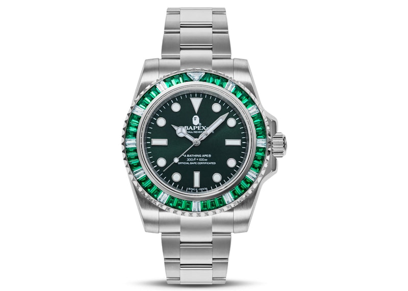 BAPE Type 1 Bapex Crystal Stone Watch Silver/Green - SS23 - US