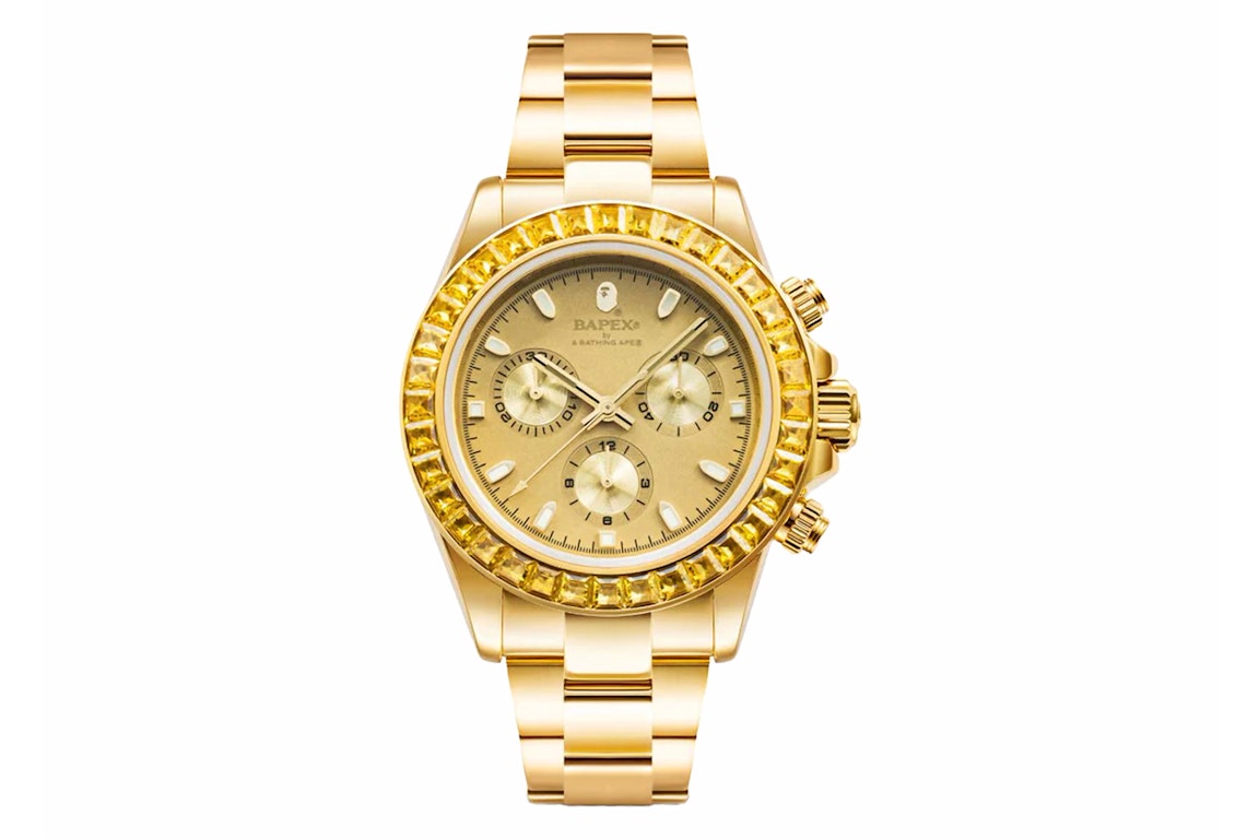 Pre-owned Bape Type 4 X Crystal Stone Gold Watch Gold