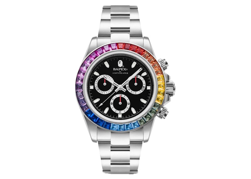 BAPE Type 4 BAPEX Crystal Stone Watch Silver