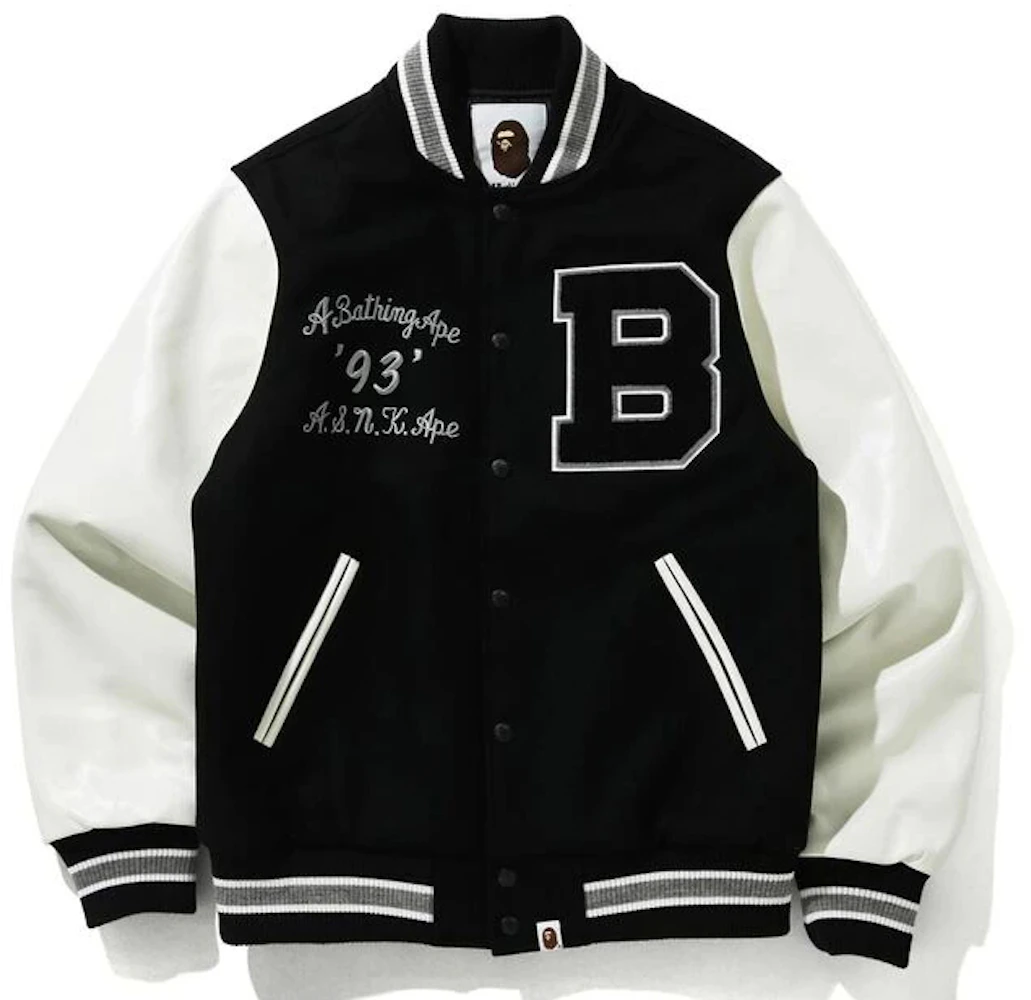 Bape (B)APE Leather Varsity Jacket Black