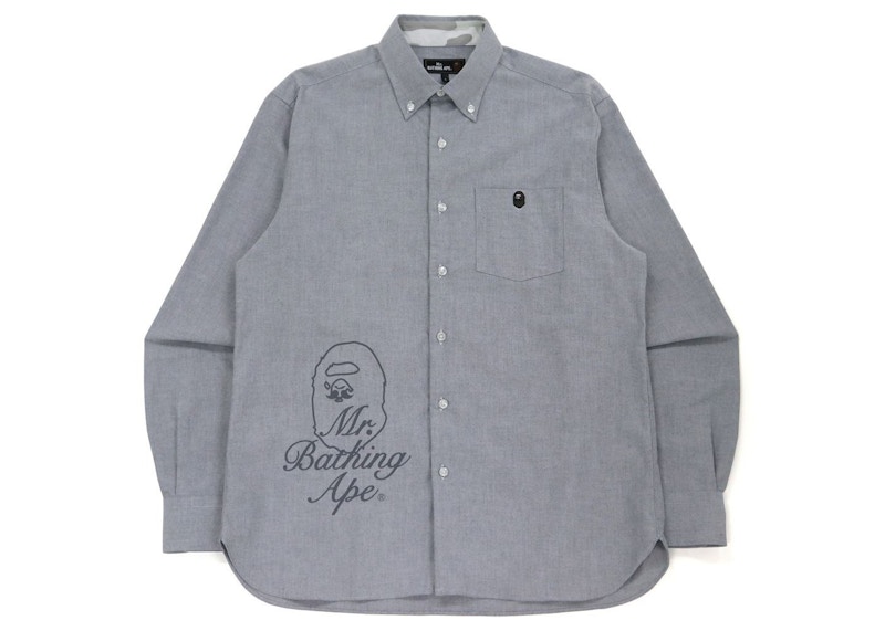 Pre-owned Bape Men's Wide Logo Print Shirt In Gray