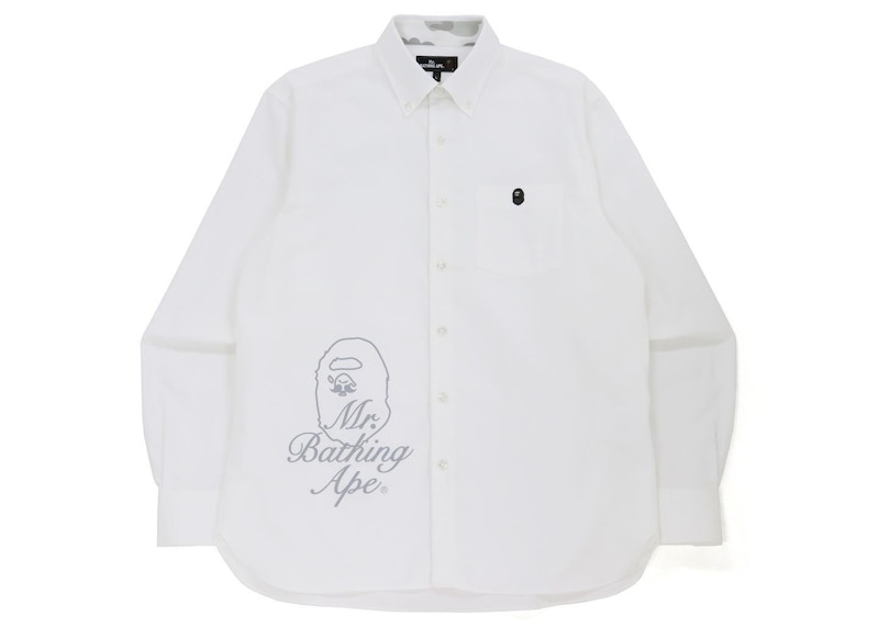 Pre-owned Bape Men's Wide Logo Print Shirt In White
