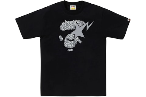 BAPE Wild Leopard Pattern Ape Face Sta Tee Black Men's SS25 US