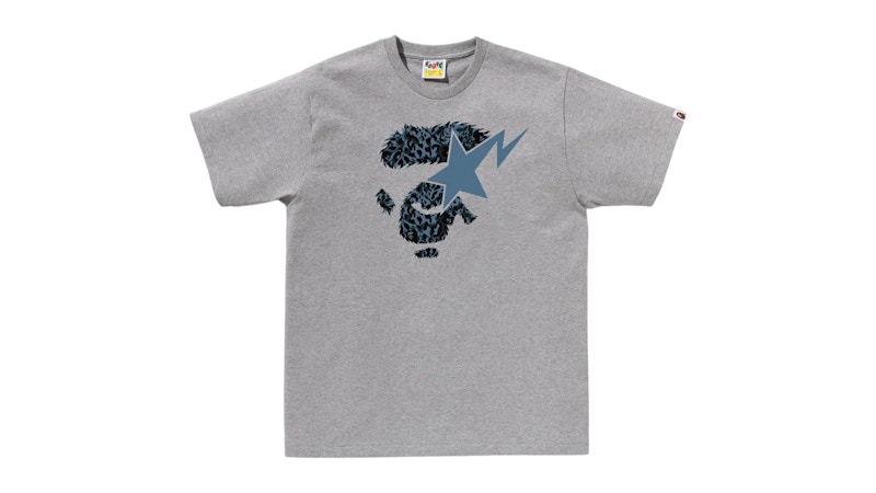 BAPE Wild Leopard Pattern Ape Face Sta Tee Gray Men's SS25 US