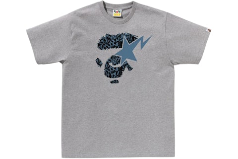 BAPE Wild Leopard Pattern Ape Face Sta Tee Gray Men's SS25 US