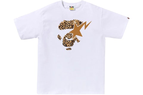 BAPE Wild Leopard Pattern Ape Face Sta Tee White Men's SS25 US