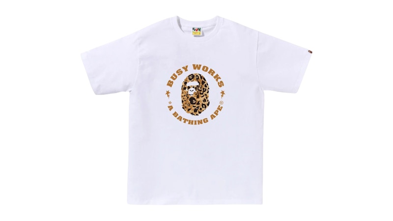 BAPE Wild Leopard Pattern Busy Works Sta Tee (FW25) White