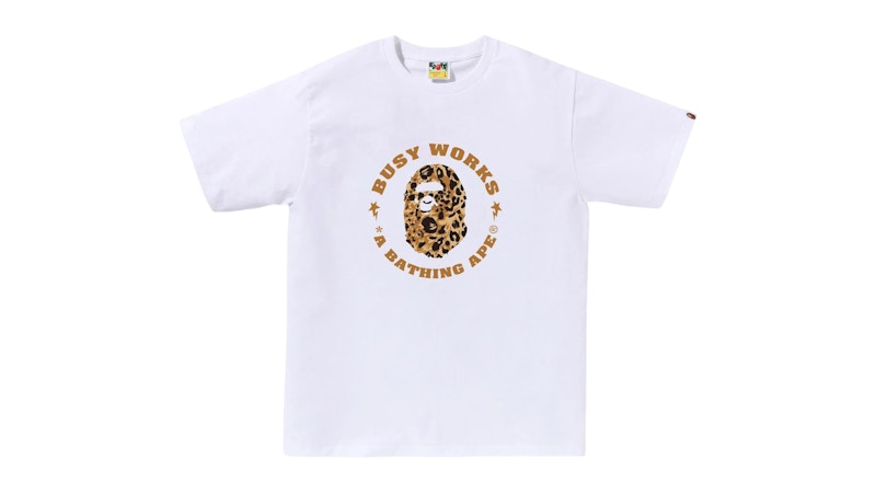 BAPE Wild Leopard Pattern Busy Works Sta Tee White