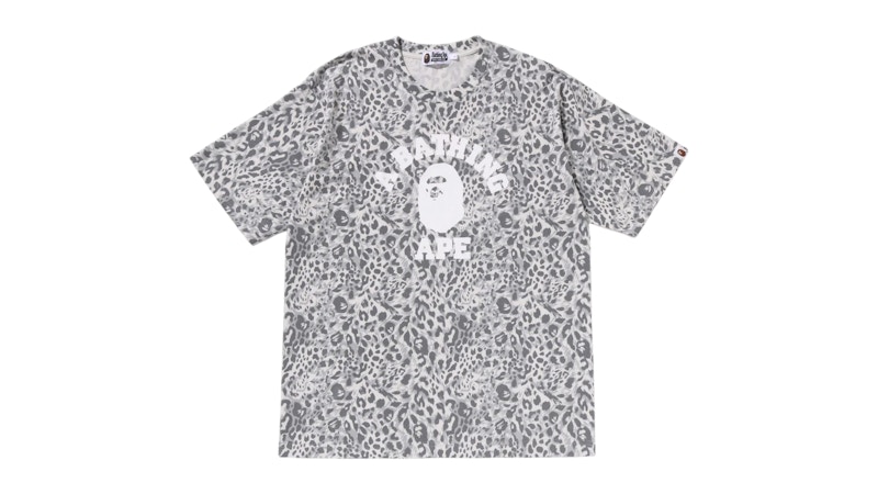 BAPE Wild Leopard Pattern College Relaxed Fit Tee Gray