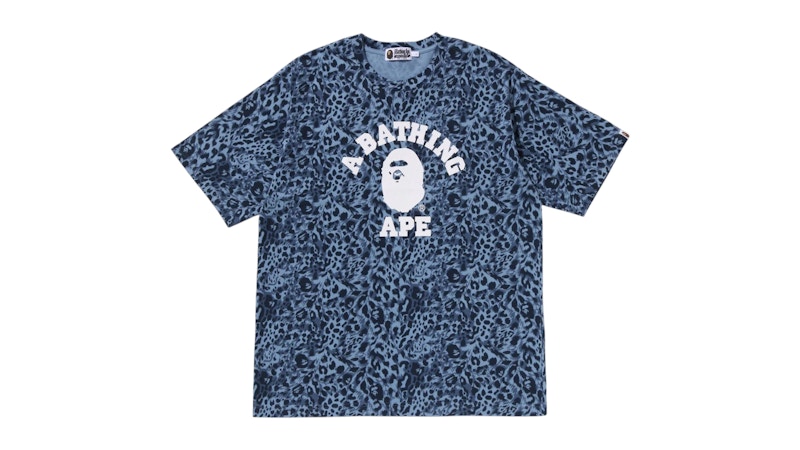BAPE College-T-Shirt in lockerer Passform mit wildem Leopardenmuster, Marineblau