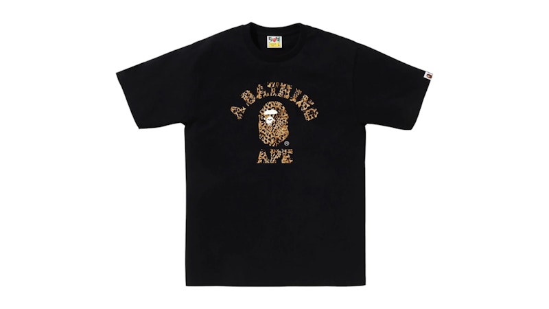 Camiseta universitaria con estampado de leopardo salvaje de BAPE, negro/beige