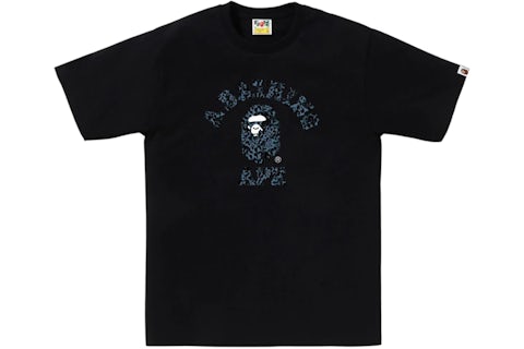 BAPE Wild Leopard Pattern College Tee Black/Navy Men's SS25 US