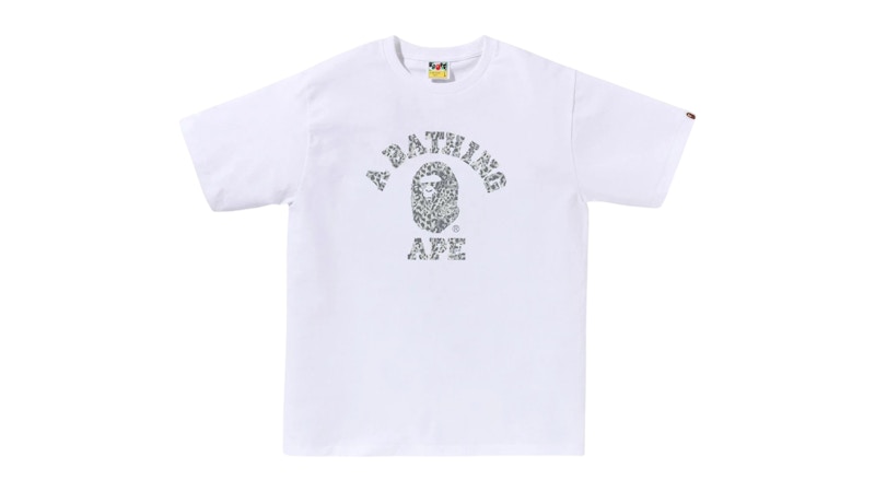 T-shirt universitaria BAPE Wild Leopard Pattern Bianca/Grigia