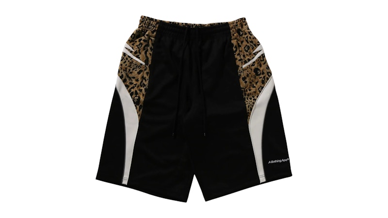 BAPE Wild Leopard Pattern Knee Length Oversized Fit Track Shorts Black