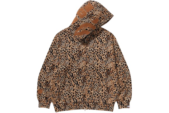 Sweat à capuche zippé entièrement zippé à motif de léopard sauvage BAPE, coupe décontractée, beige