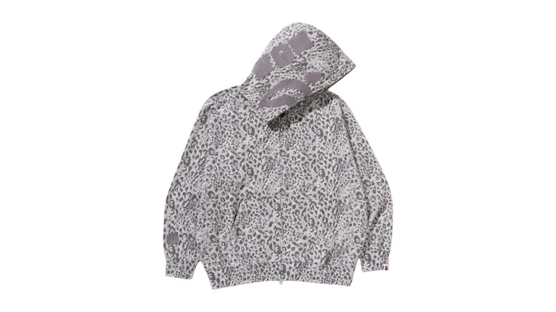 BAPE Wild Leopard Pattern Shark Relaxed Fit Full Zip Hoodie Gray