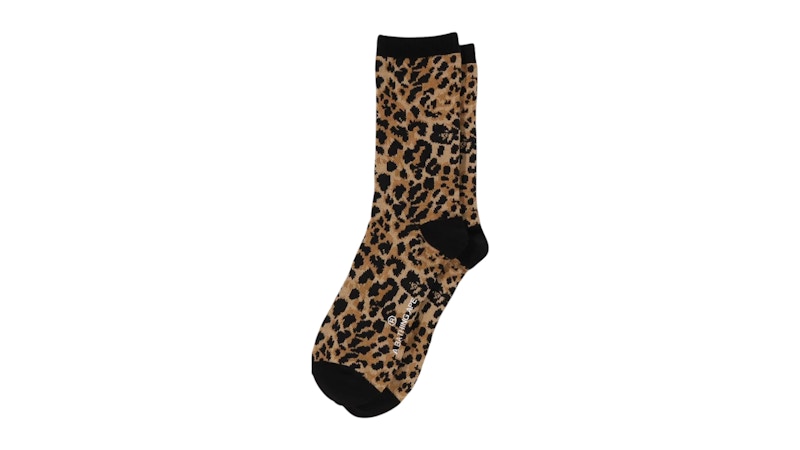 Pre-owned Bape Men's Wild Leopard Pattern Socks In Beige In Sand