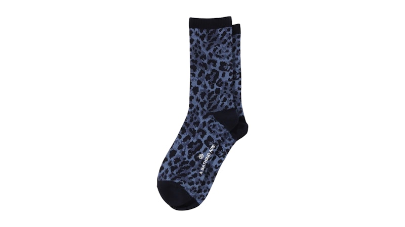 Pre-owned Bape Men's  Wild Leopard Pattern Socks In Navy Blue