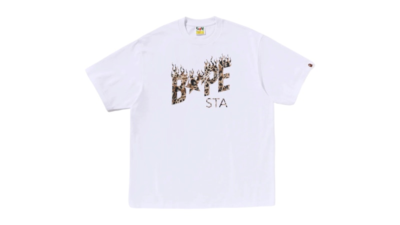 BAPE Wild Leopard Pattern Sta Logo Relaxed Fit Tee White