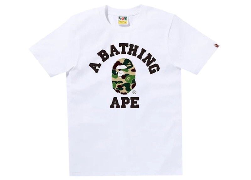 Pre-owned Bape Women's Abc Camo College Tee Shirt In White/green In Multi