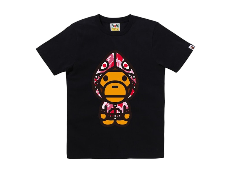 Pre-owned Bape Women's Abc Camo Shark Hoodie Milo Tee Shirt In Black/pink In Multi
