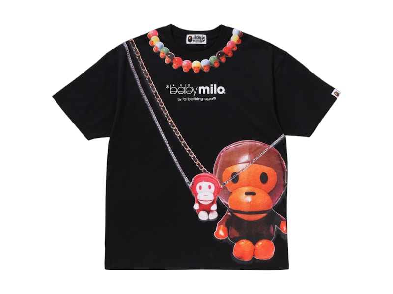 Pre-owned Bape Women's Baby Milo Fake Print Oversized Tee Shirt In Black