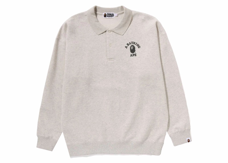 Pre-owned Bape Women's College Long Sleeve Polo Shirt In Gray