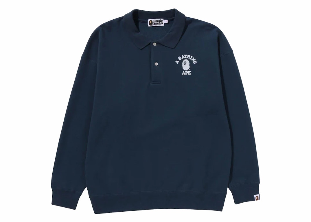 Pre-owned Bape Women's College L/s Polo Shirt Navy