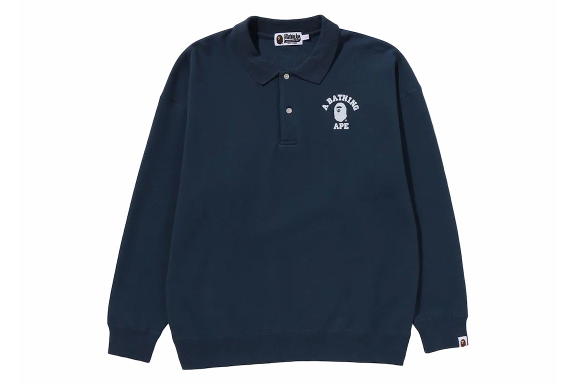 Pre-owned Bape Women's College L/s Polo Shirt Navy