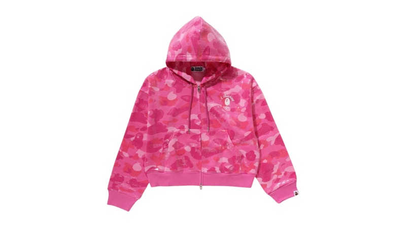 BAPE Women's Color Camo Ape Head Sequin Cropped Full Zip Hoooie