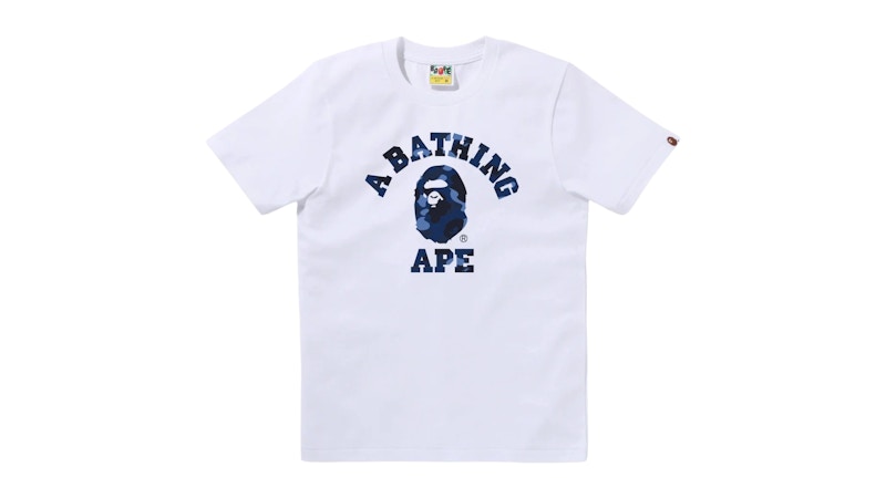 Pre-owned Bape Women's Camo College Tee Shirt In White Blue In Multi