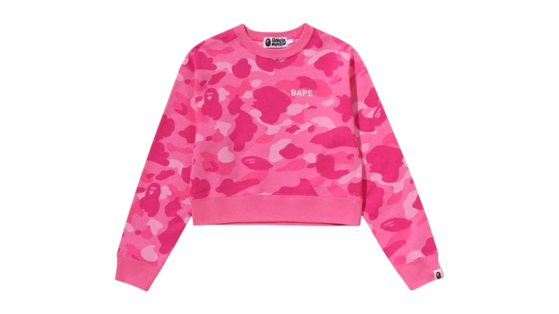 Pre-owned Bape Women's Camo Cropped Crewneck Sweatshirt In Pink