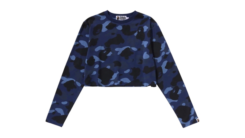 Pre-owned Bape Women's Camo Cropped Long Sleeve Tee Shirt In Blue