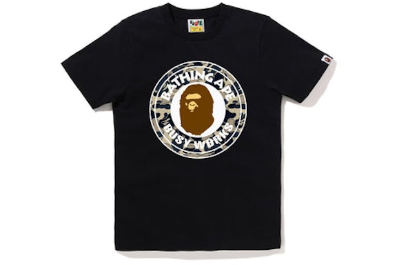 BAPE Womens Cookie Camo 2 Busy Works Tee Black Beige