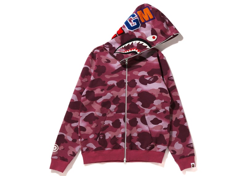 BAPE Women's GRID Camo Shark Full Zip Hoodie Burgundy - FW22 - US