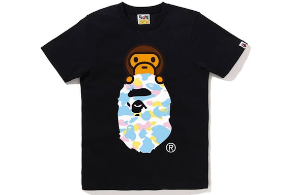 BAPE Womens New Multi Camo Milo on Ape Head Tee Black