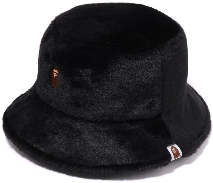 BAPE Womens One Point Fur Bucket Hat Black - FW22 - US