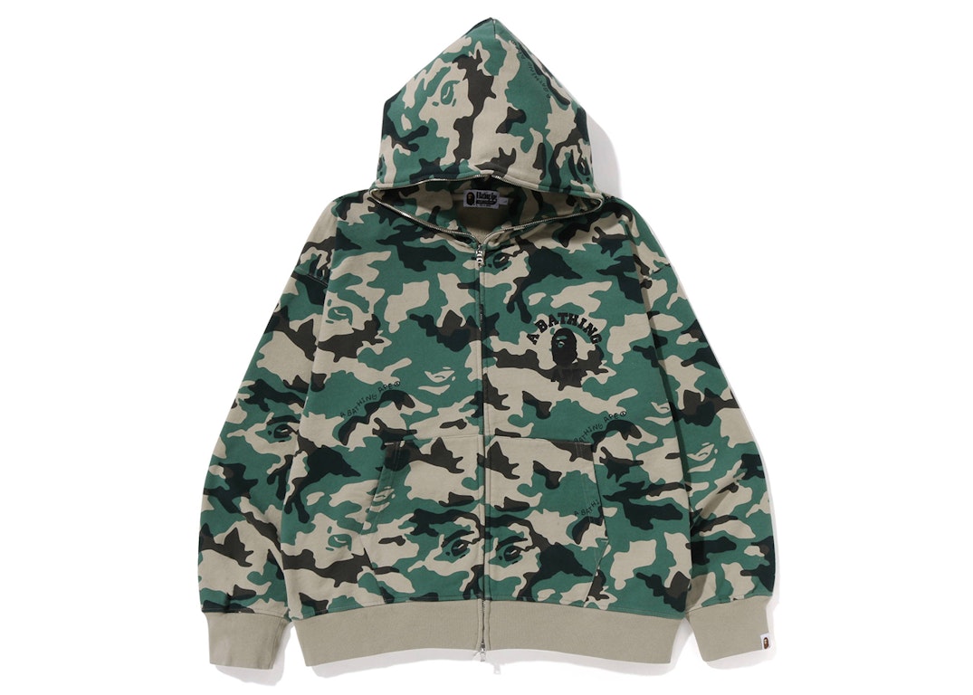 Pre-owned Bape Woodland Camo Loose Fit Full Zip Hoodie Green In Olive Drab
