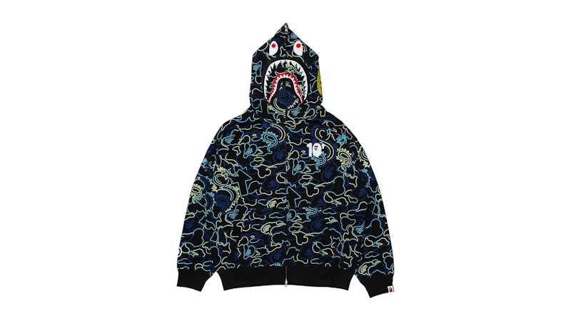 BAPE x 88Rising Glow In The Dark Camo Shark Full Zip Hoodie Blue