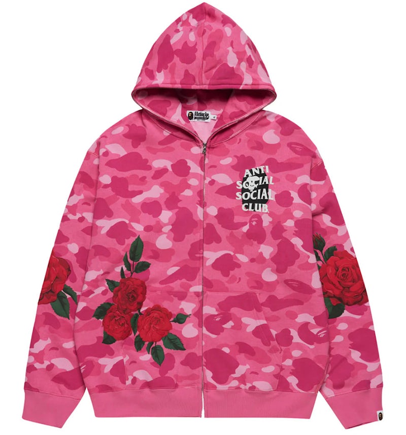 BAPE x Anti Social Social Club Full Zip Hoodie Pink Men's FW24 GB