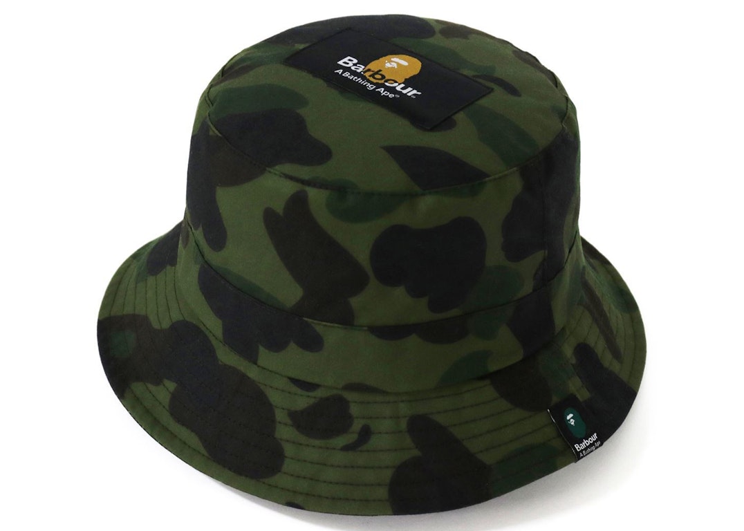 Pre-owned Bape X Barbour Camo Bucket Hat Green