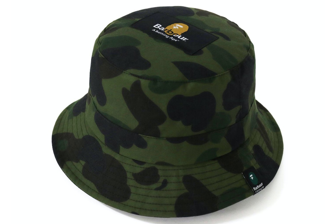 Pre-owned Bape X Barbour Camo Bucket Hat Green