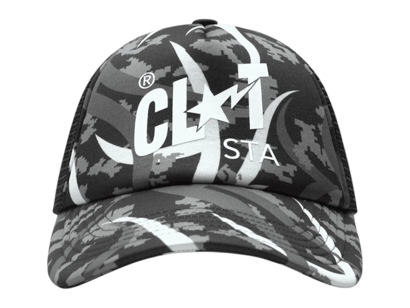 Pre-owned Bape Men's X Clot Egra Camo Trucker Cap In Grey In Gray